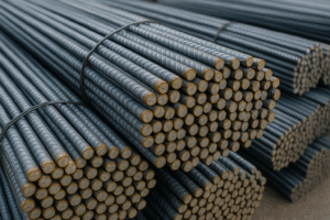Bundles of steel reinforcing bar